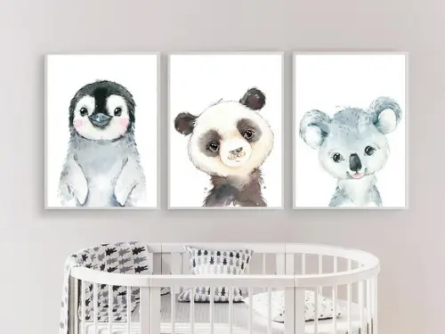 Kit Quadros Infantil Pinguim Coala e Panda A3
