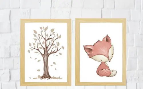 Kit Quadros Infantil Raposa e Árvore Outono A4