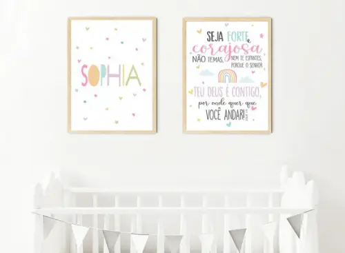 Kit Quadros Infantil Seja Forte e Corajosa e Nome A4