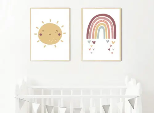 Kit Quadros Infantil Sol e Arco Íris A3