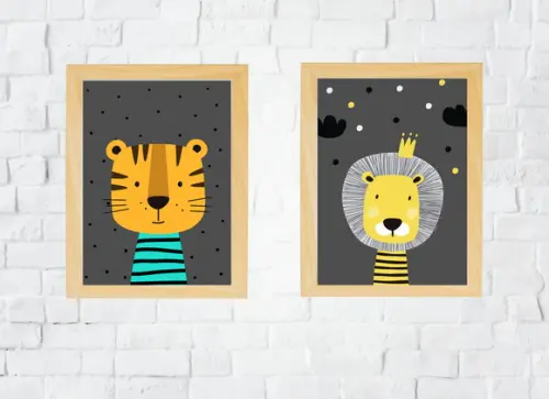 Kit Quadros Infantil Tigre e Leão Escandinavo A4
