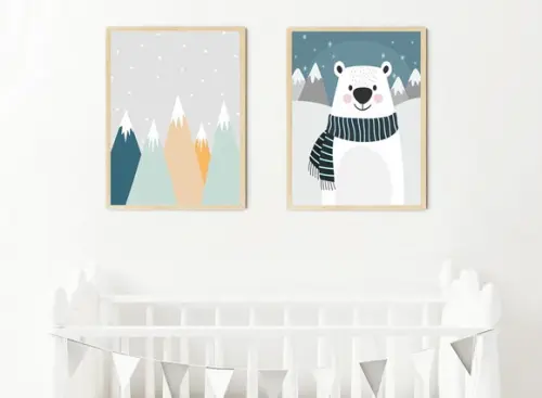 Kit Quadros Infantil Urso Polar e Montanhas Escandinavas A4