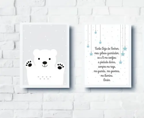Kit Quadros Infantil Urso Polar e Oração Estrelinhas A4