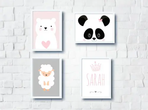 Kit Quadros Infantil Ursos Ovelha Nome Personalizado A4