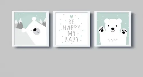 Kit Quadros Infantil Ursos Polares e Be Happy Escandinavo