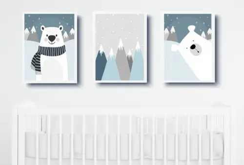 Kit Quadros Infantil Ursos Polares e Montanhas Azuis