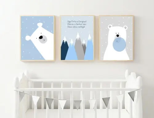 Kit Quadros Infantil Ursos Polares e Montanhas A4