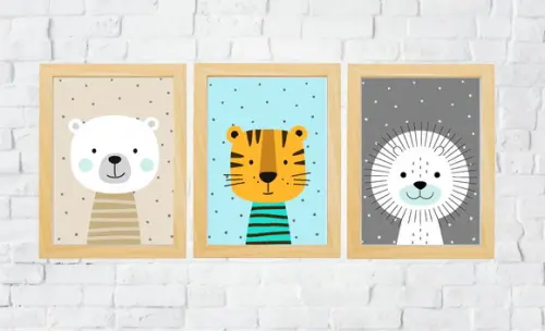 Kit Quadros Madeira Tigre Leão Urso A4