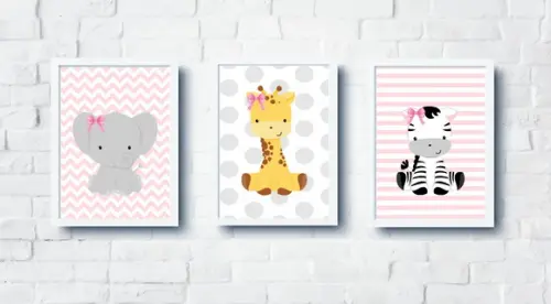 Kit Quadros Menina Animais Safari Baby- A4