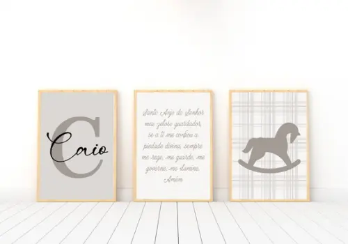 Kit Quadros Menino Cavalinho Oração e Nome Personalizado