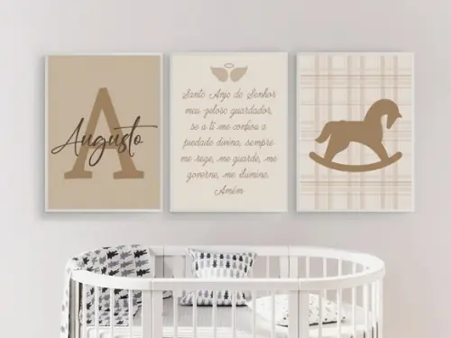 Kit Quadros Menino Cavalinho Oração e Nome Personalizado A4