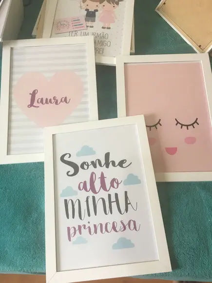 Kit Quadros Nome Personalizado Coração e Olhinhos