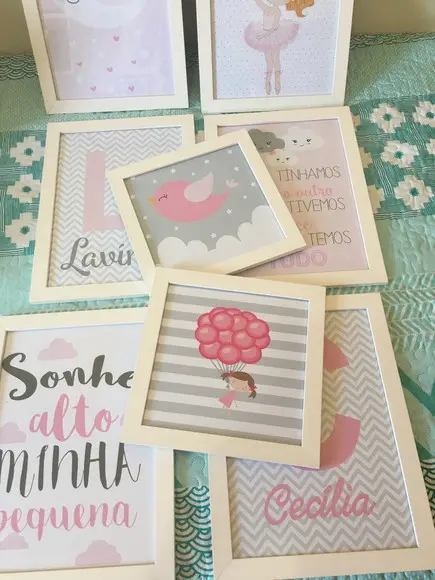 Kit Quadros Unicórnio Coração Olhinhos Nome