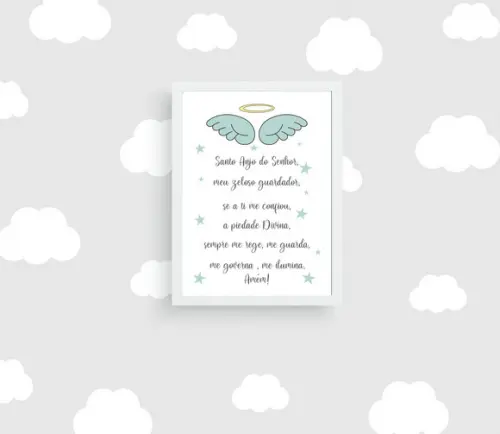 Quadro Bebê Menino Oração Anjo da Guarda A4