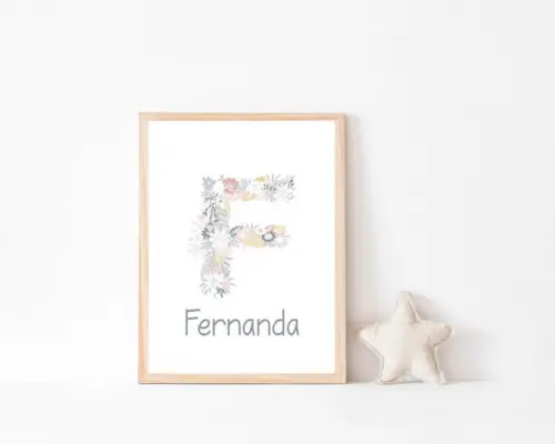 Quadro Infantil Inicial Floral Personalizado