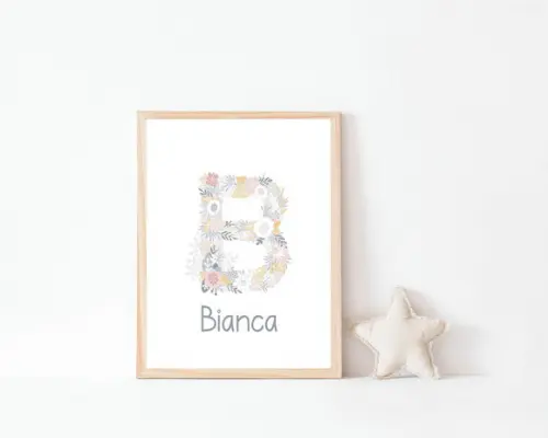 Quadro Infantil Inicial Floral Personalizado