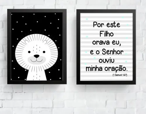 Quadro Infantil Leão Escandinavo e Versículo A4