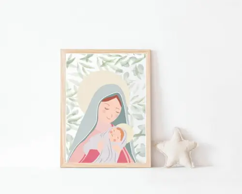 Quadro Infantil Maria e Menino Jesus A3
