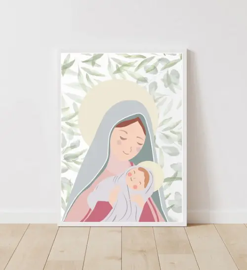 Quadro Infantil Maria e Menino Jesus A3