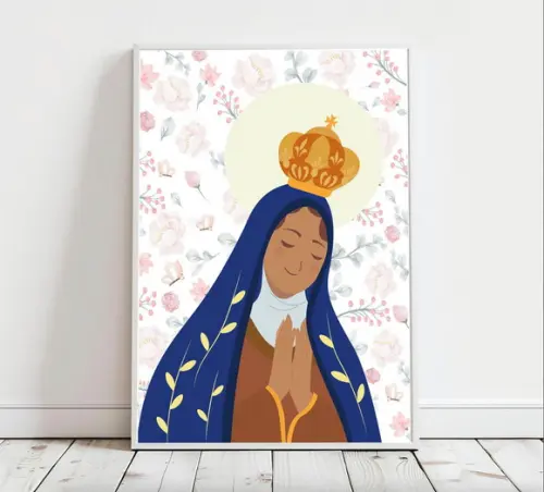 Quadro Infantil Nossa Senhora Aparecida Floral A3