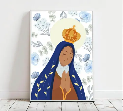Quadro Infantil Nossa Senhora Aparecida Floral A3