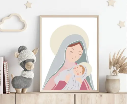 Quadro Infantil Nossa Senhora e Menino Jesus A3