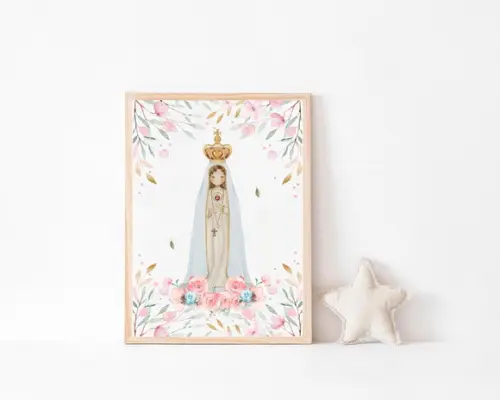 Quadro Infantil Nossa Senhora Fátima Aquarela A3