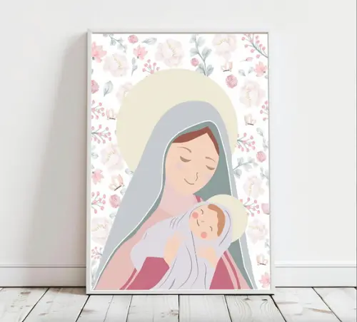 Quadro Infantil Nossa Senhora Floral A3