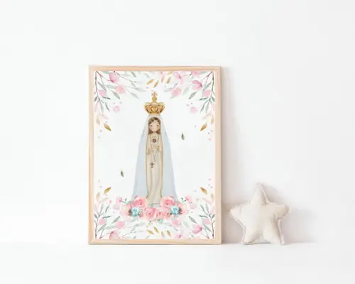 Quadro Infantil Nossa Senhora Fátima Aquarela A4