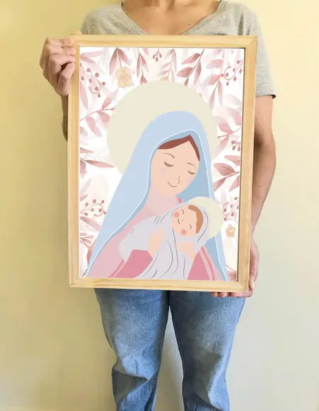 Quadro Infantil Nossa Senhora Floral Rosa A3