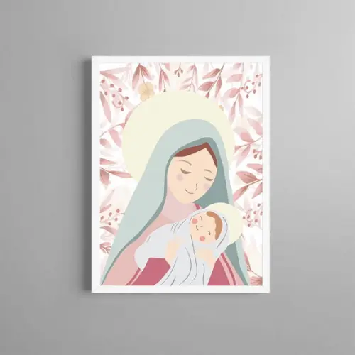 Quadro Infantil Nossa Senhora Floral Rosê A4