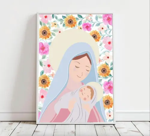 Quadro Infantil Nossa Senhora Flores Girassol A3