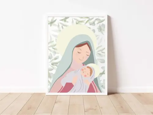 Quadro Infantil Nossa Senhora Folhagens A4