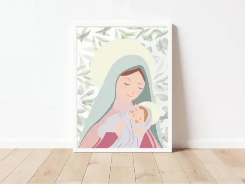 Quadro Infantil Nossa Senhora Folhagens A3