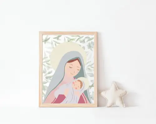 Quadro Infantil Nossa Senhora Folhagens A3