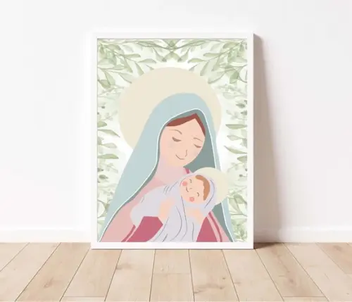 Quadro Infantil Nossa Senhora Folhagens A3