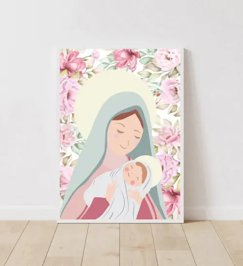 Quadro Infantil Nossa Senhora Rosas A3