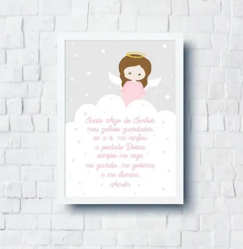 Quadro Infantil Oração Anjo da Guarda Menina A4