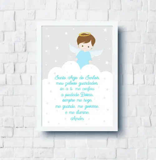Quadro Infantil Oração Anjo da Guarda Menino A4