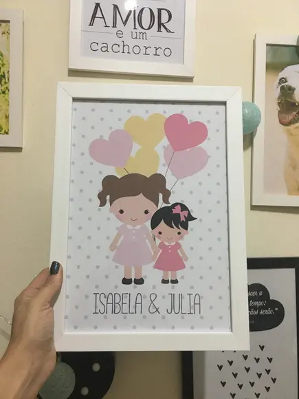 Quadro Infantil Oração Anjo da Guarda Meninas A4