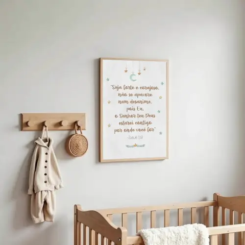 Quadro Infantil Versículo Josué - Seja Forte e Corajoso A3