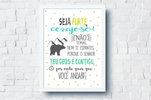 Quadro Infantil Versículo Seja Forte A4