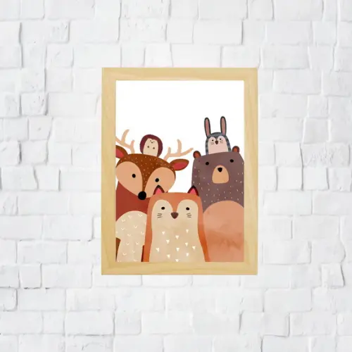 Quadro Quarto Infantil Animais Nórdicos A3