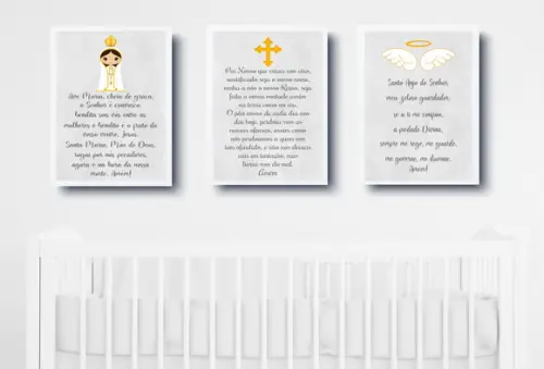 Quadros Bebê Ave Maria, Pai Nosso e Oração Anjo A4