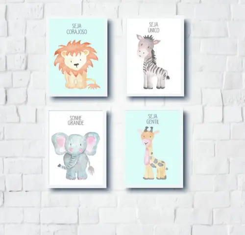 Quadros Bebê Menino Animais Safari A4