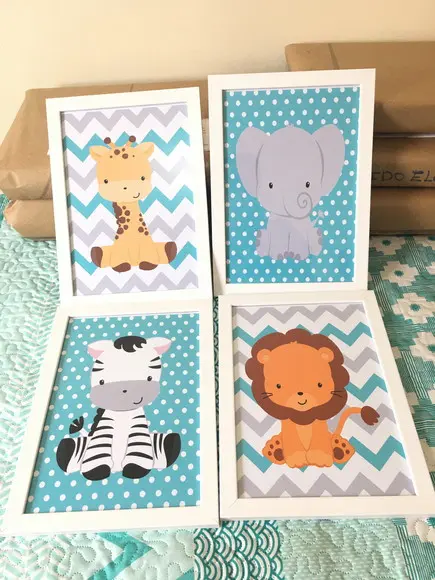 Quadros Bebê Menino Animais Safari A4