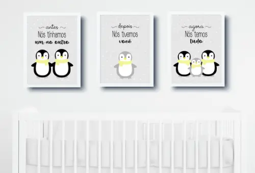 Quadros Bebê Menino Família Pinguins