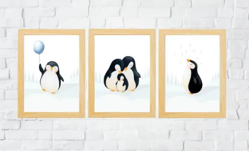 Quadros Bebê Menino Família Pinguins A4