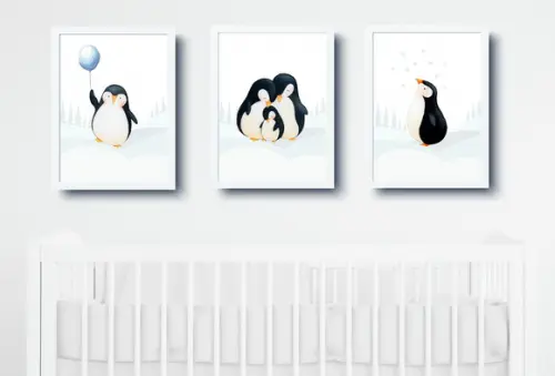 Quadros Bebê Menino Família Pinguins A4