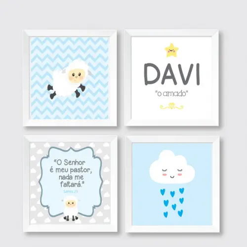 Quadros Bebê Ovelha Nuvem Nome Personalizado